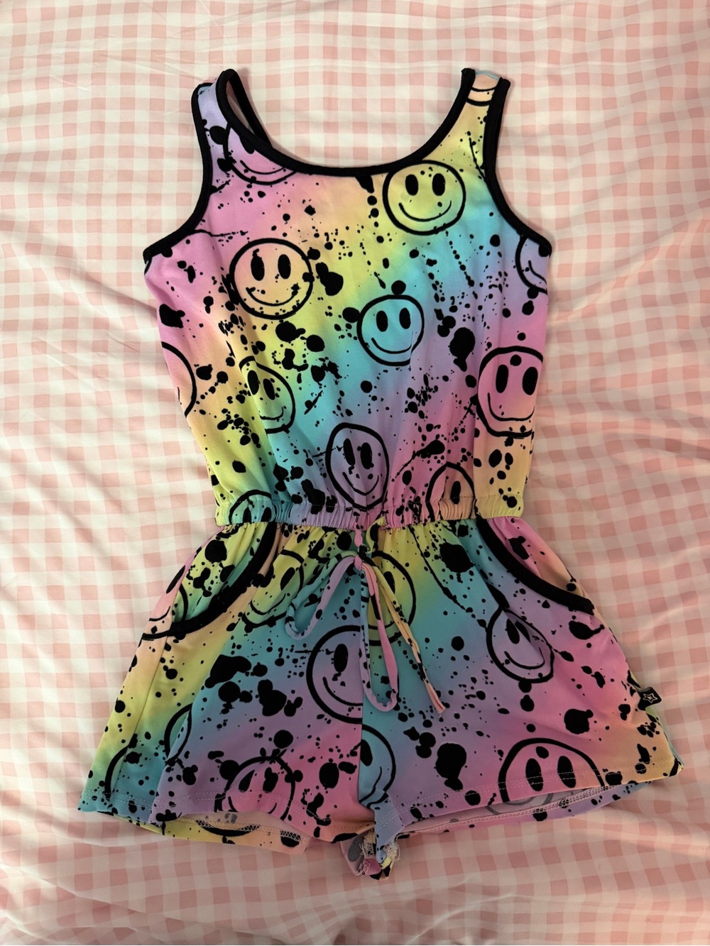 Girls' Rainbow Smiley Tank Romper - Multicolor